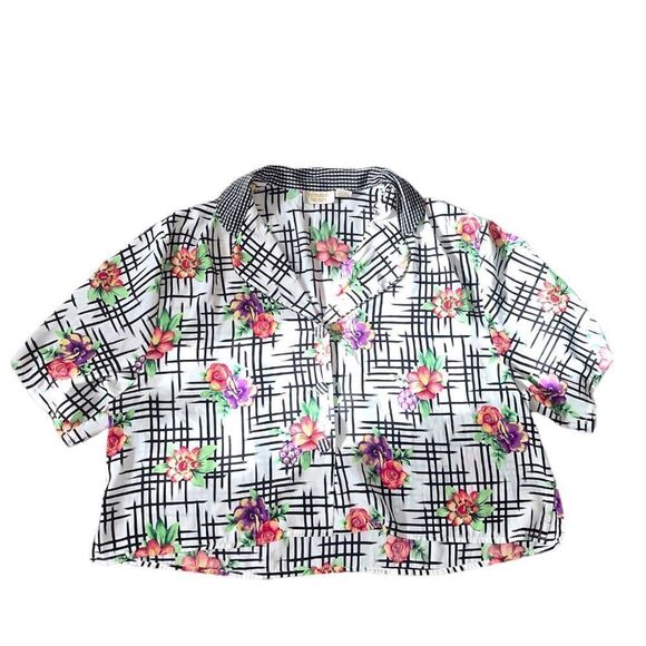 Vintage 1980’s Victoria's Secret Gold Label Floral & Abstract Button Down Shirt - Picture 1 of 11